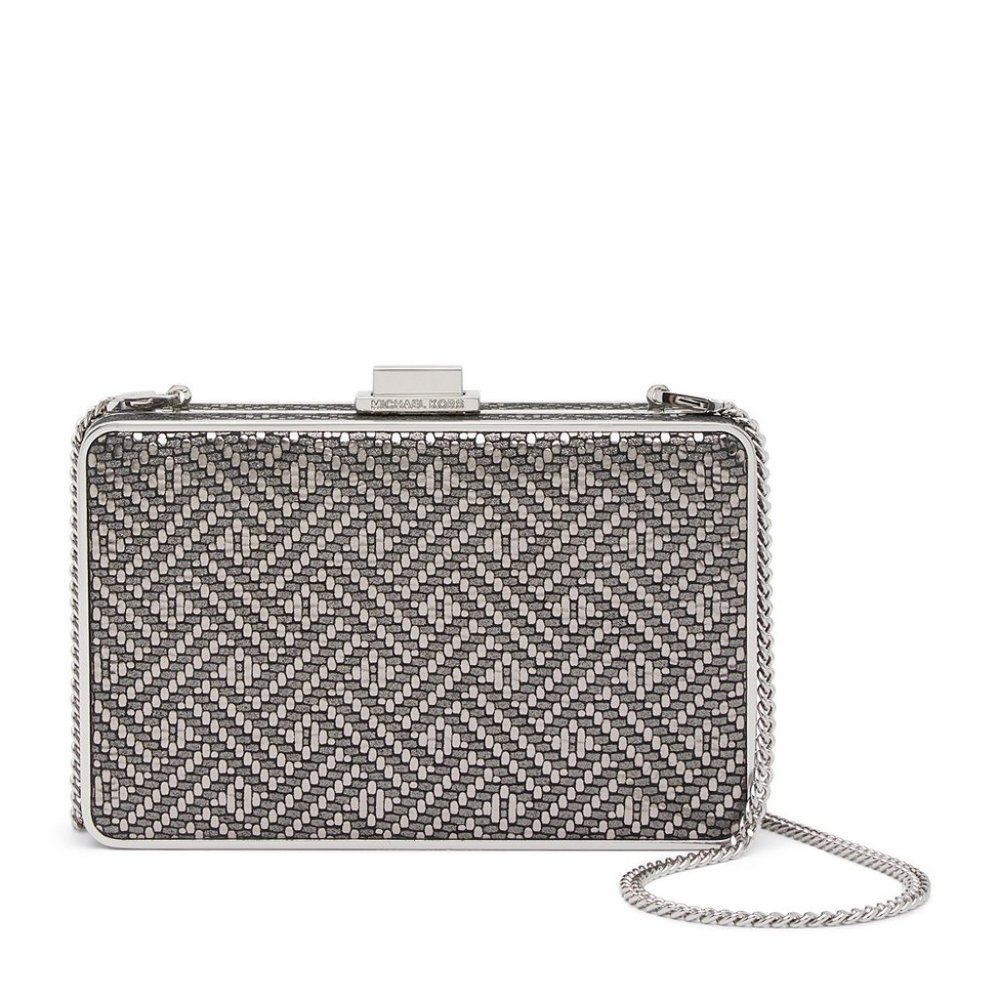 Silver Metallic Pearl Leather Medium Box Clutch - Picture 1 of 5